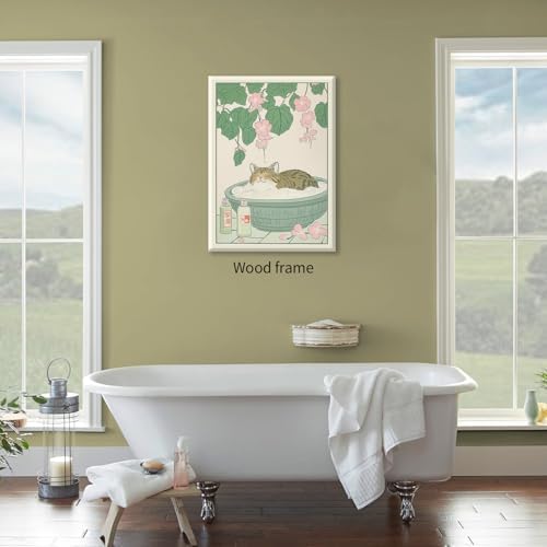 Framed Canvas Wall Art Posters Tabby Cat In Bathtub Prints Rustic Neutral - Image 6