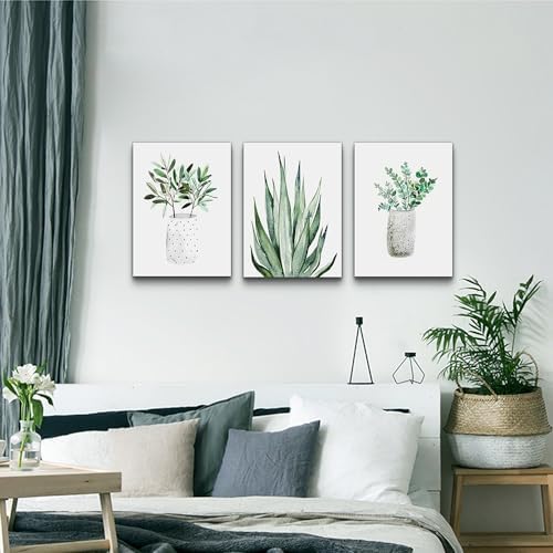 Lapremoly 3 Piece Green Plants Ink Wall Paintings Canvas Wall Art - Image 4