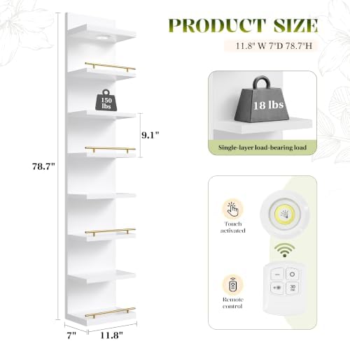 REIBII 8 Tier Wall Shelf Unit, LED Light, 78.9in Tall Lack Shelf - Image 3