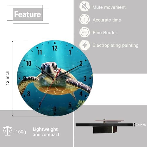 SPUNKER Wall Clocks, Sea Turtle Wall Clock Battery Operated 10 Inch, Ocean - Image 2