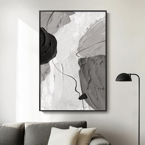 Large Framed Black and White Gray Modern Abstract Wall Art, 1 Piece 24x36 by Cuspin