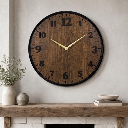 Wall Clock Farmhouse Vintage 20 Inch Silent Non-Ticking Battery Operated by Maxstar