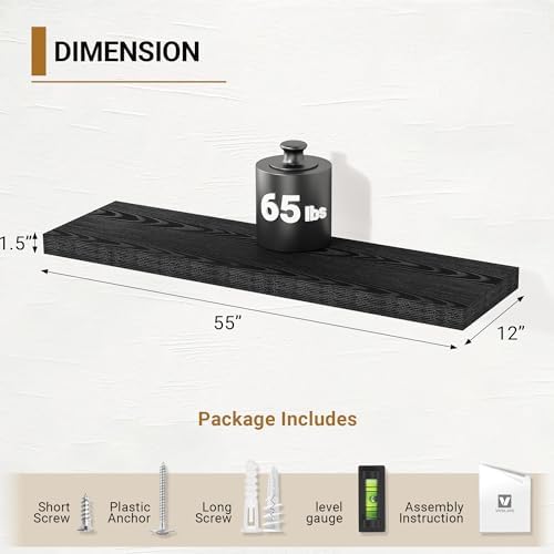 Vivelove Black Floating Shelves, 55 X 12 Inches - Image 3