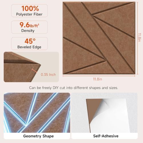 TO-TH Acoustic Panels Peel and Stick Sound Proof Panel 12 Pack, Dark Brown - Image 2