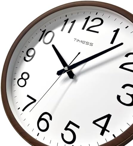 TIMESS 13-Inch Silent Non-Ticking Analog Wall Clock, Wood Brown - Image 2