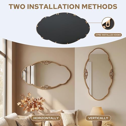 Besdomus Oversize Gold Oval Mirror: 48"x26" Large Antique Ornate Mirror - Image 3
