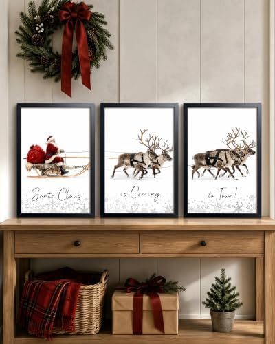 Framed Christmas Wall Art Set of 3, Winter Christmas Wall Decor, Santa Claus - Image 2