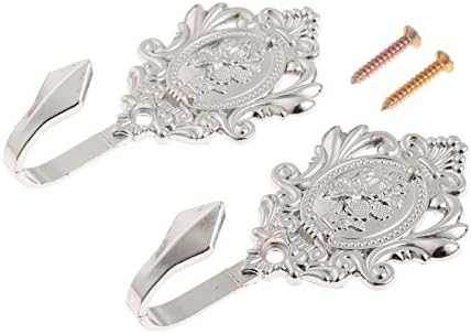 Curtain Tiebacks Small Lightweight Hooks, Vintage Silver Rose Pattern by Hicello