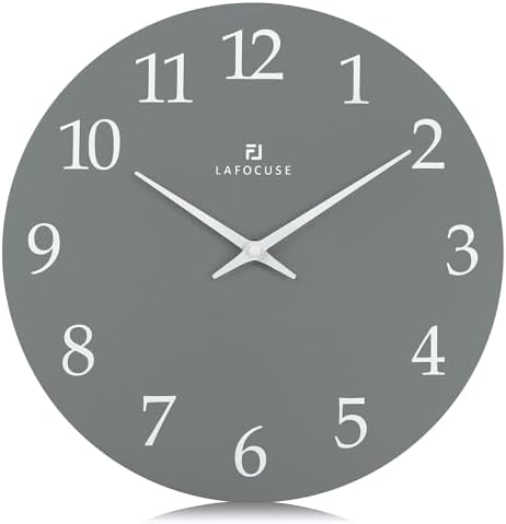Lafocuse 12 Inch Wooden Modern Minimalist Gray Wall Clock Battery Operated by VisiteLafocuse