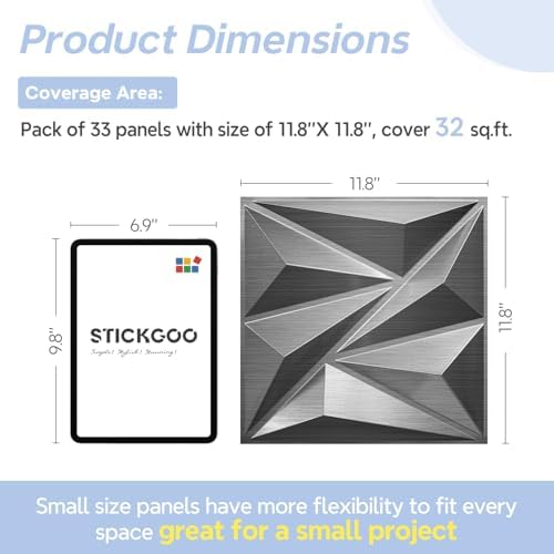 STICKGOO 3D Wall Panels Diamond, Brushed Silver, 33 Pack - Image 6
