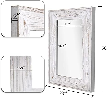 36 x 24 inches Wall Mounted Decorative Mirror, Rustic Wood Framed Rectangular - Image 4