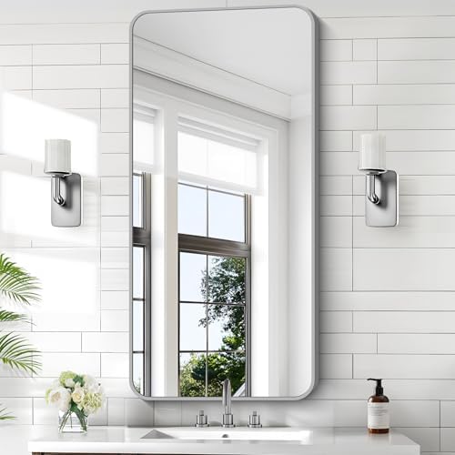 KOCUUY Silver Bathroom Mirror, 24x48 Inch Bathroom Mirror by KOCUUY