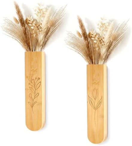 Wood Wall Vase Set of 2, 11.6 x 2.52 x 1.37 Inch by WoParty