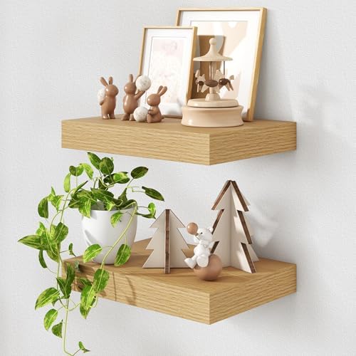 FLYJOE 12 Inch Deep Floating Shelves, 16 Inch Oak Wall Shelves Set of 2 by FLYJOE