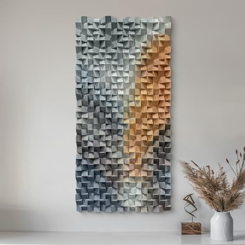 LIUZEYUE - Large wooden block artworks integrated into home living room walls by Unknown