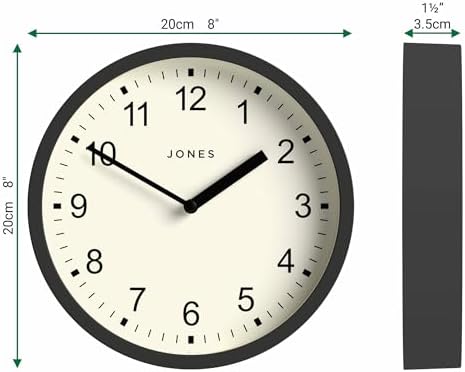 JONES CLOCKS® Spin wall Clock | Small Modern Round Clock | 8" | Dark Gray | - Image 3