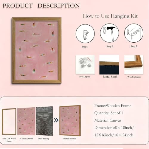 Framed Pink Swimming Pool Wall Art Summer Swimmer Canvas Print Decor - Image 6