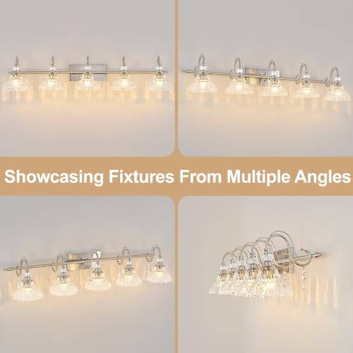 Brushed Nickel Bathroom Vanity Light, 5-Light Nickel Finish Wall Sconce - Image 7