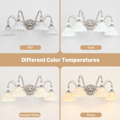 Brushed Nickel Bathroom Vanity Light, 4-Light Nickel Finish Wall Sconce - Image 4