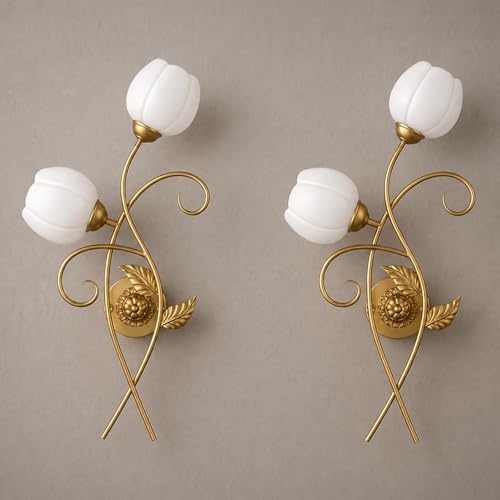 Hamilyeah Gold Wall Sconce Set of 2, Vintage Floral Wall Light by HAMILYEAH