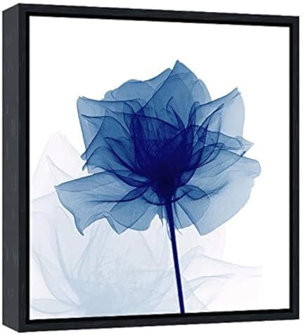 Pyradecor Black Framed Transparent Blue X-Ray Rose Canvas Wall Art, Minimalist by Pyradecor