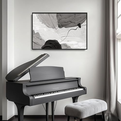 Large Framed Black and White Gray Modern Abstract Wall Art, 1 Piece 24x36 - Image 3