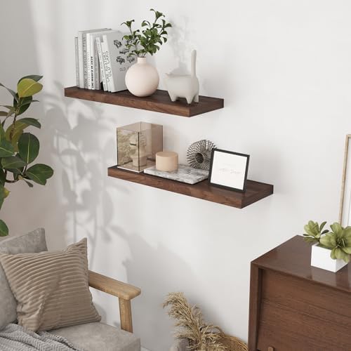 Fun Memories 32" W x 9.3" D Floating Shelves, Rustic Wood Deep Shelves - Image 2