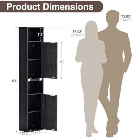AKMAKM 59.1" Tall Slim Bathroom Storage Cabinet Black | Freestanding or Wall - Image 2