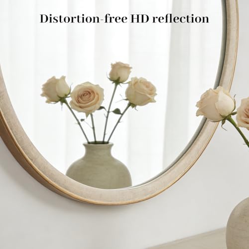 WallBeyond Round Mirror 24 Inch, Linen-Texture Circle Wall Mirror - Image 5