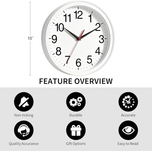 Rohioue Wall Clock Analog 10 Inch White Battery Operated Silent Clock - Image 3