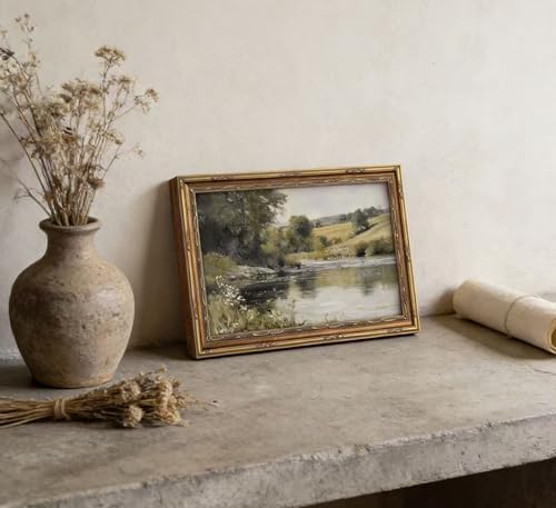 Vintage Gold Framed Wall Art Retro Rustic Farmhouse Green Nature Landscape - Image 5