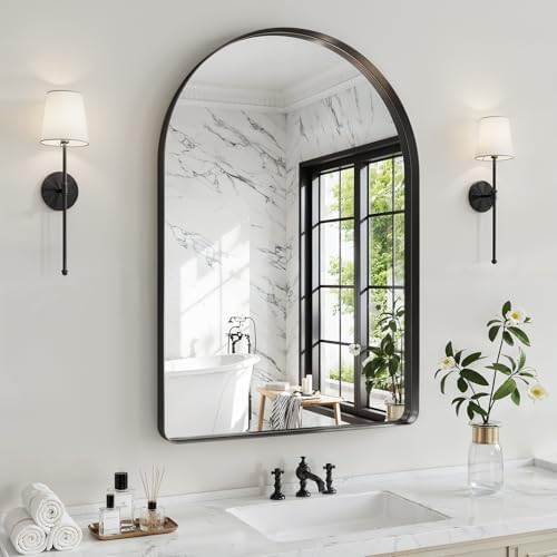 40"x30" Black Arched Mirror, Arched Wall Mirror by MYSUNORIA
