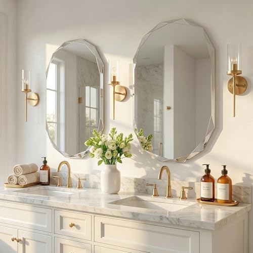 24" x 36" Diamond Edge Frameless Oval Mirror, Faceted Wall Mirror - Image 6