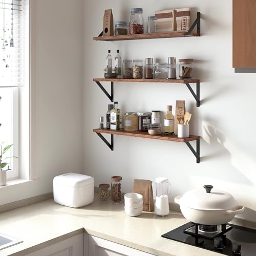 Heimlove Floating Shelves for Wall, 32 Inch Long Wood Floating Shelves Set of 3 - Image 2