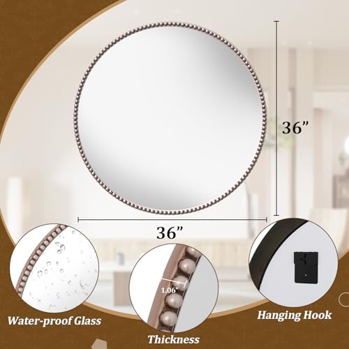 36'' Round Mirror, Beaded Circle Decorative Wall Mirror - Image 5