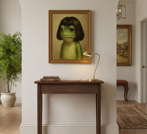 Vintage Gold Framed-Whimsical Frog Wall Art, Eclectic Frog Canvas Prints - Image 2