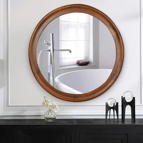 Round Wood 24 Inch Mirror for Wall, Circle Decorative Mirror - Image 2