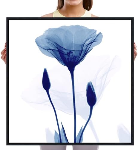 Pyradecor Framed Blue Xray Transparent Flower Canvas Wall Art, Minimalist - Image 6