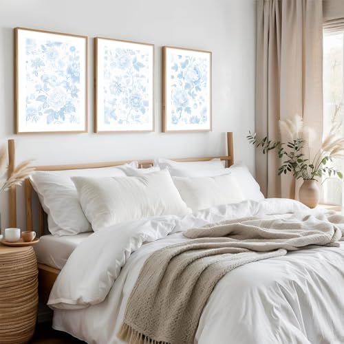 Blue White Wall Art Chinoiserie Flower Canvas Wall Decor Aesthetic Floral Wall - Image 7