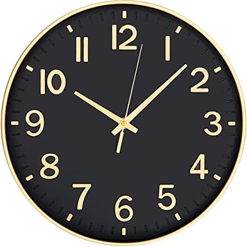 HZDHCLH 12 Inch Silent Wall Clock Battery Operated Non Ticking Black Gold by HZDHCLH