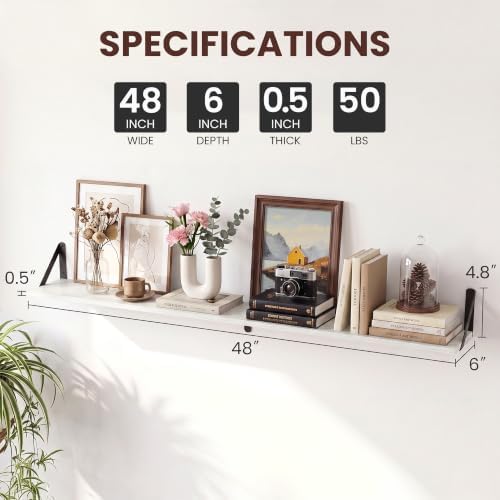 White Wall Shelves 48x6 Inch Large - Image 3