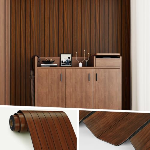 Wallercity 3D Brown/Red Self Adhesive Wood Slat Panels by Wallercity