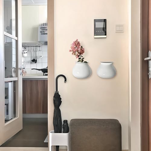 White Ceramic Wall Planters, 4.7 Inch, Flared Design - Image 6