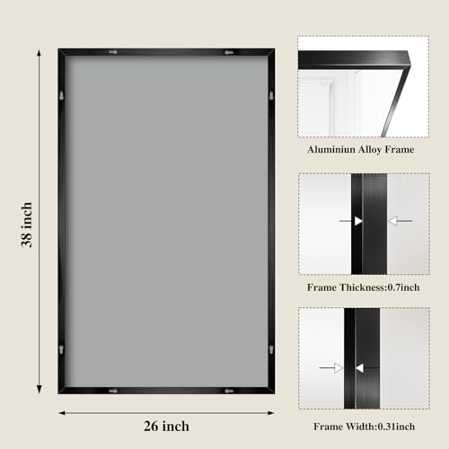 Koonmi Black Mirrors for Wall, 26x38 Inch Bathroom Mirror, Rectangular Wall - Image 2
