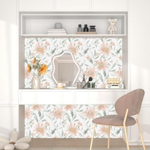 Laatse Light Color Floral Pink Flower Peel and Stick Wallpaper 17.5''x393'' - Image 4