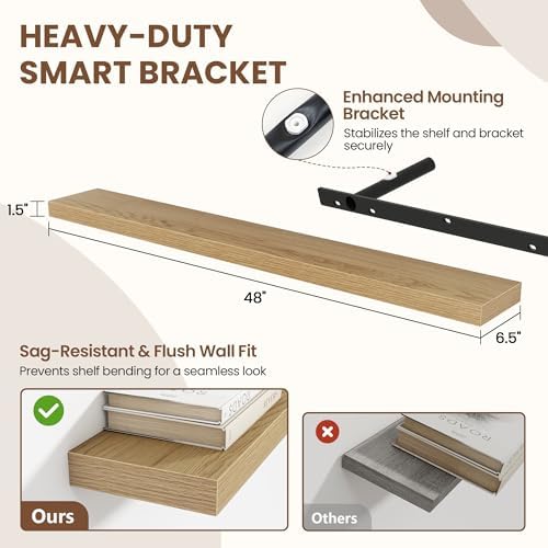 Acovy 48 Inch Floating Shelves for Wall 2 Pack, Wall Mounted Floating Shelf - Image 3