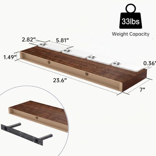Walnut Floating Shelves for Wall, 24 Inch Wooden Shelves Set of 2 - Image 4