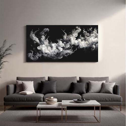 YISXINOAG Black White Abstract Wall Art Minimalist Smoke Painting 20"X40" - Image 3