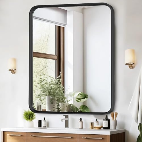 Bathroom Mirror for Wall, 40x30 Inch Rounded Rectangle Mirror, Tempered Glass - Image 2