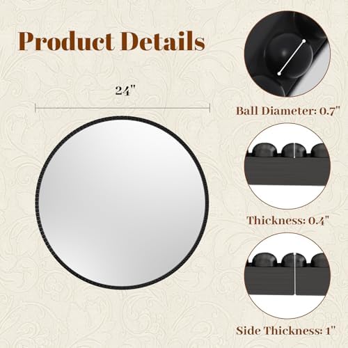 Vintage Round Mirror, 24 Inch Circle Wall Mounted Mirror - Image 5